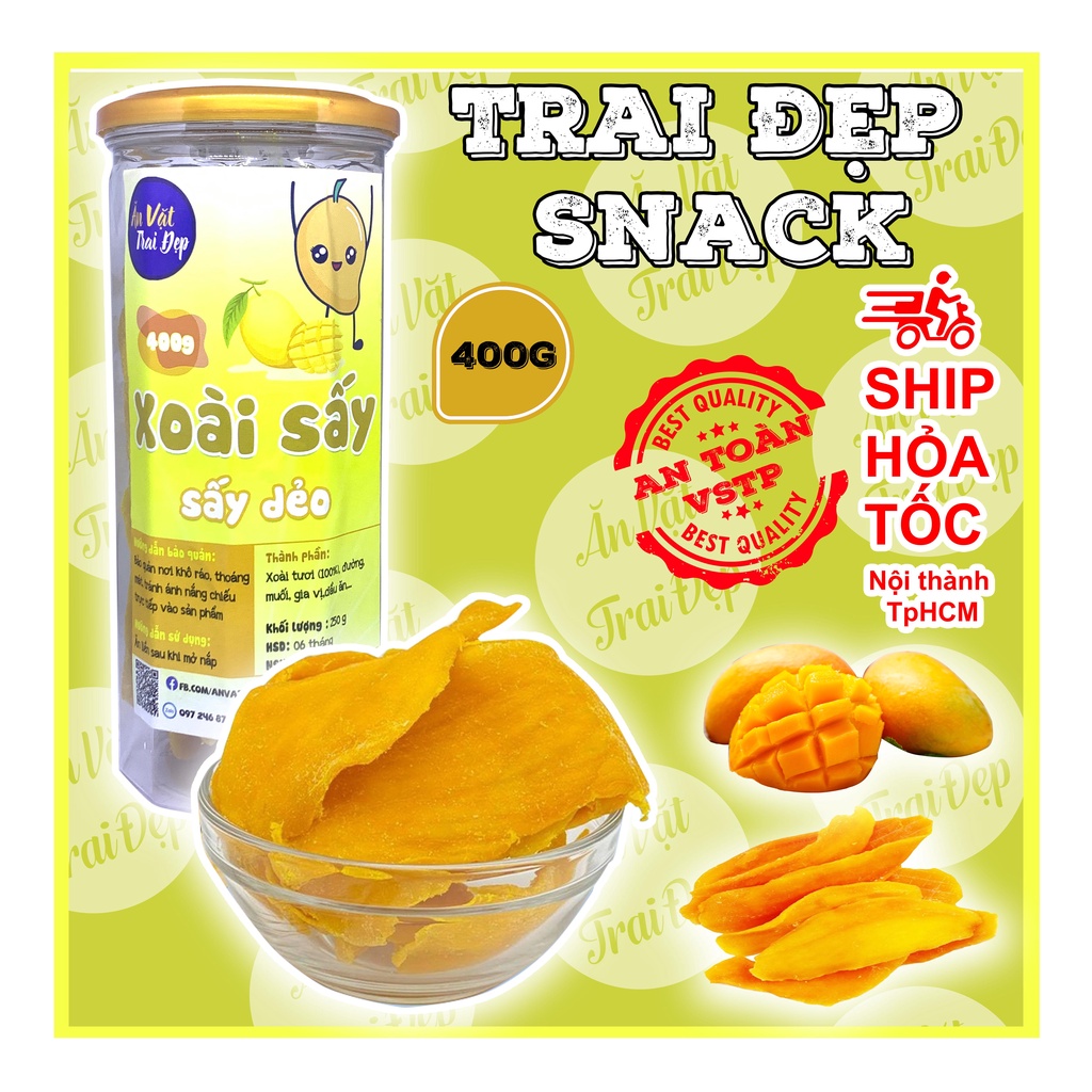 Xoài Sấy Dẻo Xuất Khẩu Hủ pet 400g - Trai Đẹp Snack