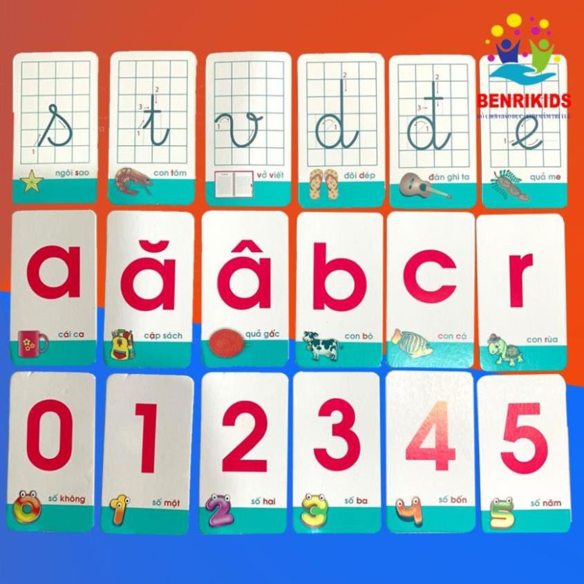 Bộ 40 Thẻ Học Thông Minh Flashcard Tổng Hợp Chữ Cái Và Chữ Số Cho Bé kích thước 9X5 cm