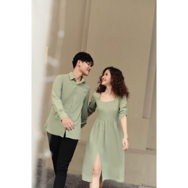 Đồ đôi đẹp, Đồ đôi váy nữ sơ mi nam Hàn Quốc Couple đồ cặp đẹp chụp ảnh cưới