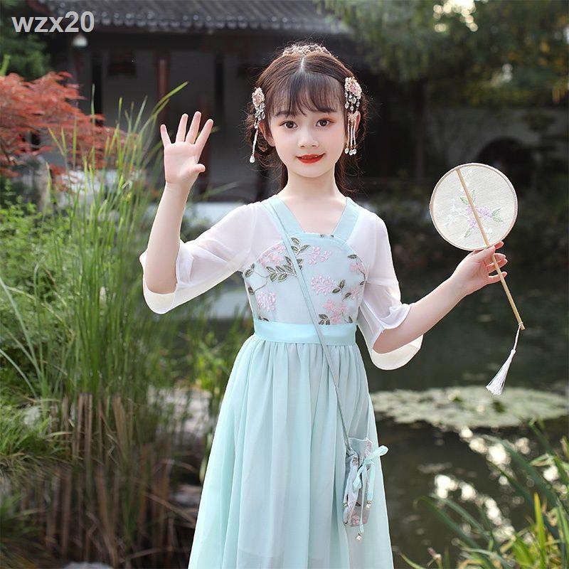 Váy Hanfu bé gái, mùa hè, trang phục cổ kiểu Trung Quốc, gái thanh lịch, siêu tiên, mỏng phù hợp với trẻ em,