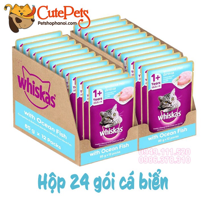 [Hộp 24gói] Thức ăn Pate Whiskas 85g Dành cho mèo - CutePets