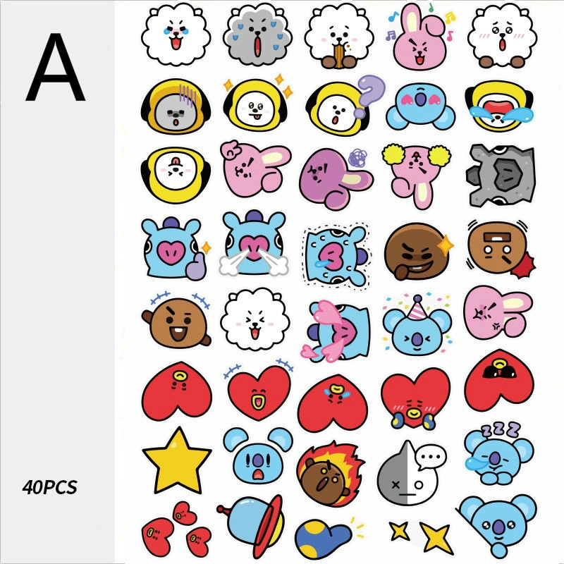 Set 40 miếng dán chống thấm nước hình KPOP BTS BT21 trang trí laptop/điện thoại