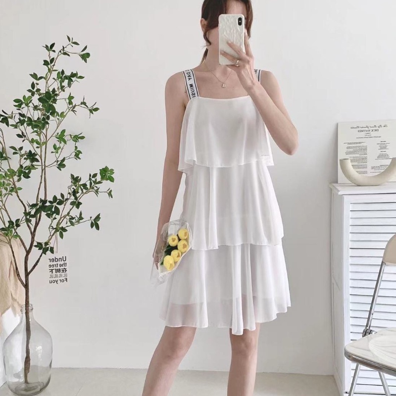 Đầm xếp tầng hai dây IELGY màu gradient phong cách Hàn Quốc thời trang mùa hè cho nữ