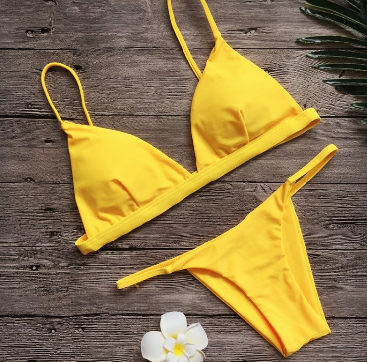 Bộ Bikini Hai Mảnh Màu Trơn Gợi Cảm Cho Nữ