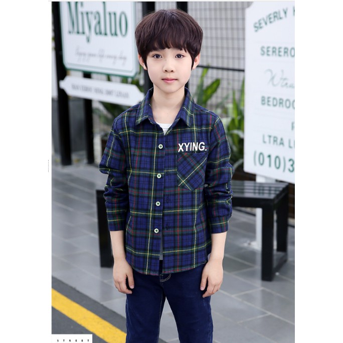 Áo sơ mi kẻ xanh than bé trai siêu hot size 140-170