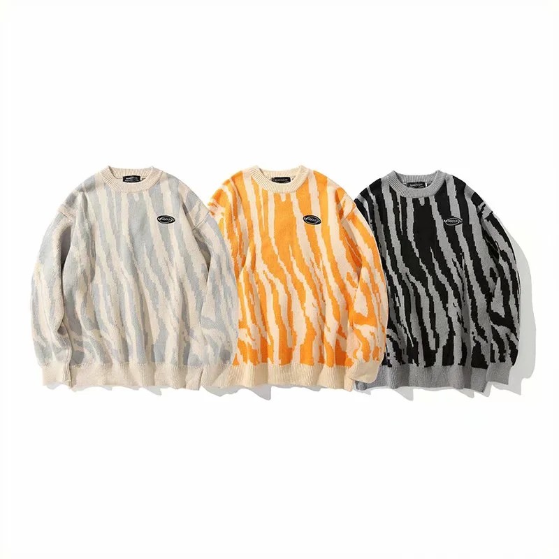 Áo Sweater Dáng Rộng Họa Tiết Sọc Ngựa Vằn Phong Cách Nhật Hàn Cổ Điển Thời Trang Thu Đông Size M-2XL