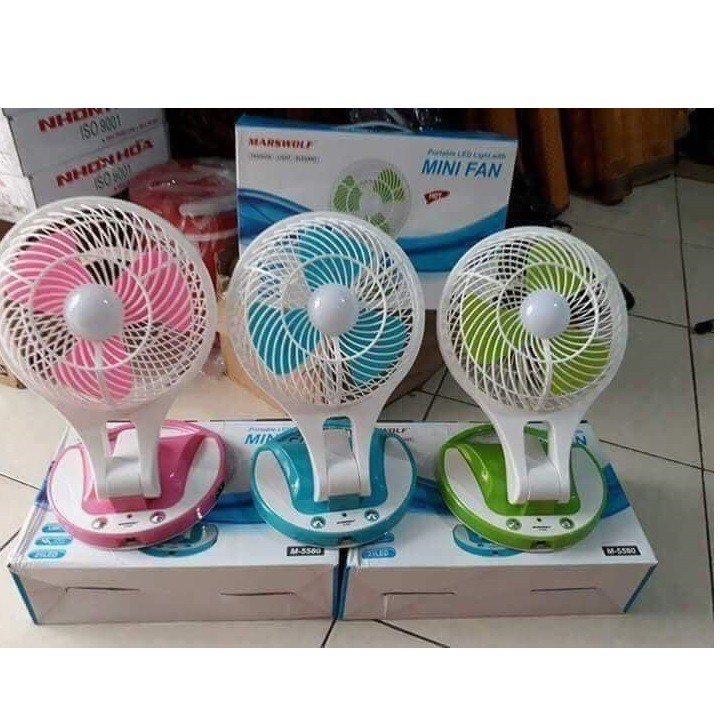 Quạt Tích Điện 5580 Mini Fan 2 In 1 Gấp Gọn