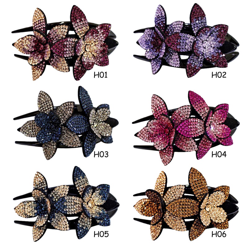 Kẹp tóc phối hoa đính đá phong cách thời trang cho phái nữ