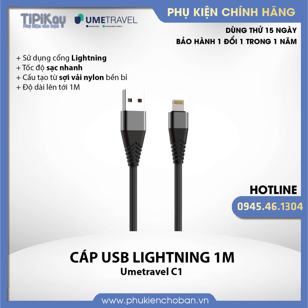 Cáp sạc USB to Lightning Umetravel C1 cấu tạo siêu bền