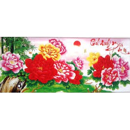 Tranh đính Full đá 5D. Tranh Phú quý bình an hoa mẫu đơn đỏ tuyệt đẹp.