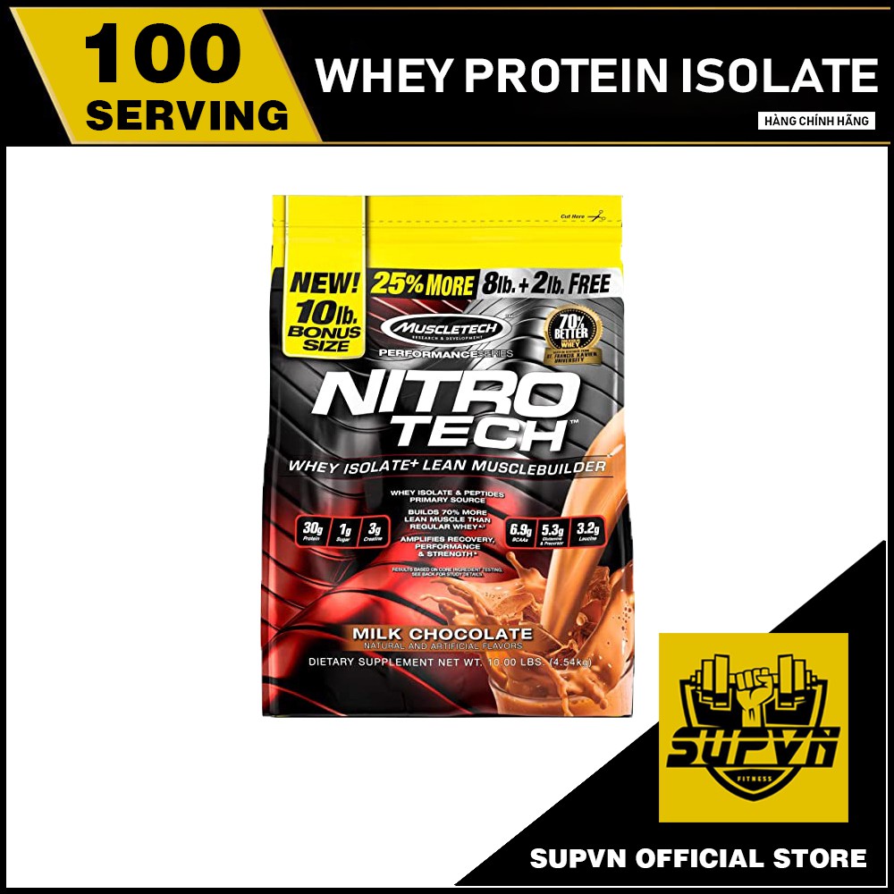 Nitro Tech 10Lbs sữa tăng cơ Muscle tech Thực phẩm bổ sung tập gym -Hỗ trợ tăng cơ, tăng sức bền và sức mạnh NitroTech M