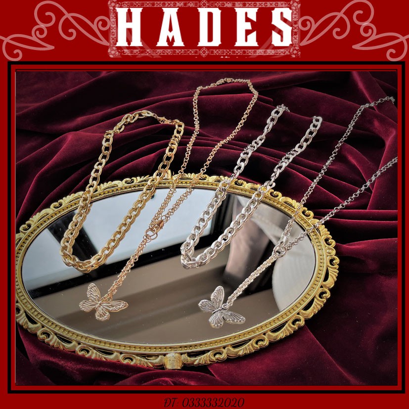 [Xả kho] Vòng cổ bươm bướm 2 tầng nữ tính - dây chuyền 2 in 1 kim loại xích cá tính phụ kiện trang sức Hades.js