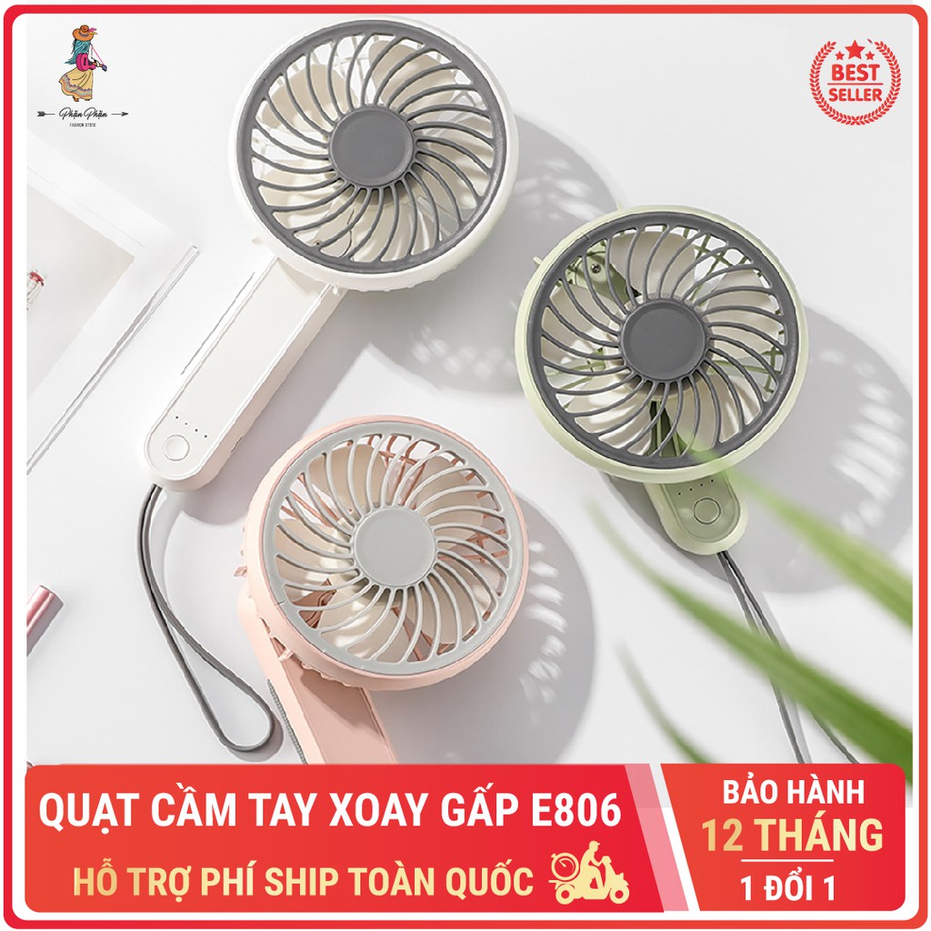 Quạt cầm tay mini E806 Aiden xoay gấp 180 độ 3 tốc độ gió tăng dần tặng sạc usb Phặn Phặn