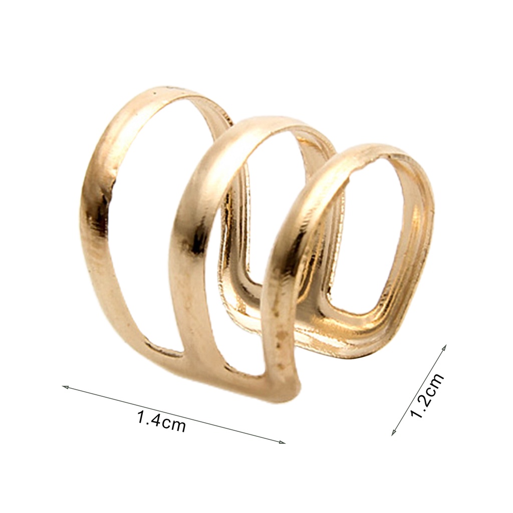 <sujianxia> 1Pc Ear Clip Cuff Simple Dual Use Women Adjustable 3-ring Hollow Finger Ring for Shopping Travel