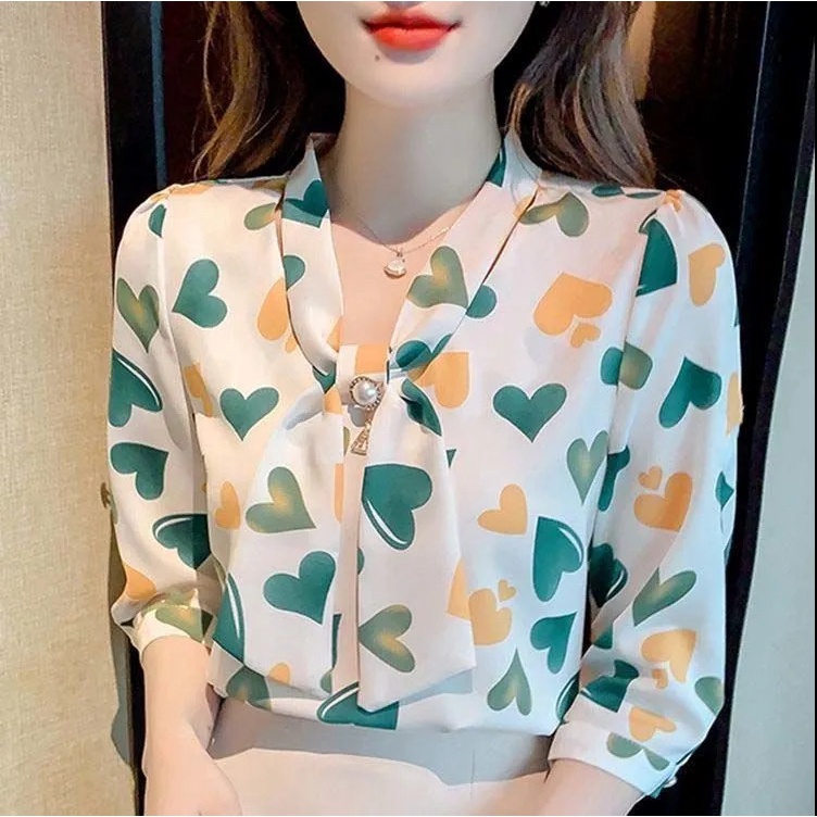 Áo Sơ Mi Chiffon Tay Lỡ 3 / 4 In Họa Tiết Thanh Lịch Thời Trang Cho Nữ