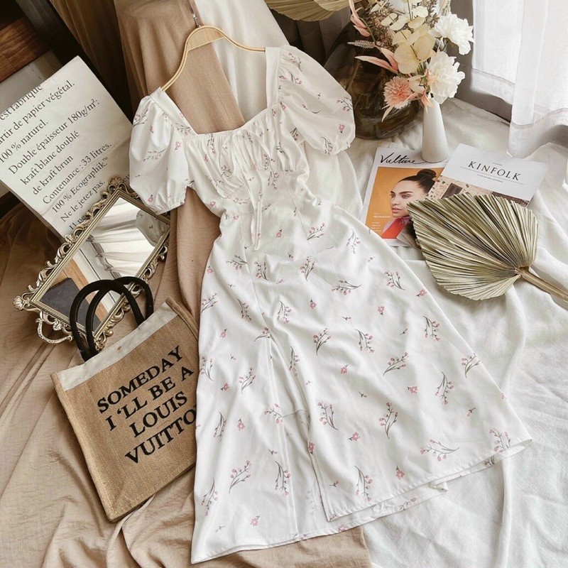 Váy Maxi Hoa Nhíu Ngực Xẻ Vạt | BigBuy360 - bigbuy360.vn