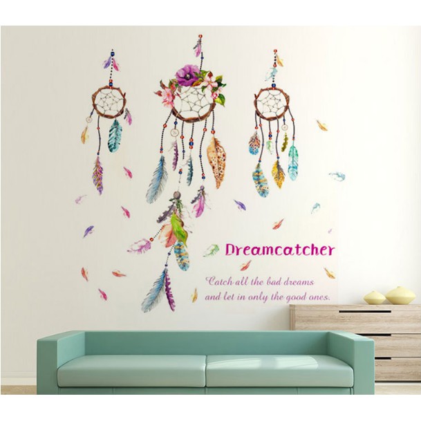 Decal trang trí tường - Dây chuông gió lông vũ