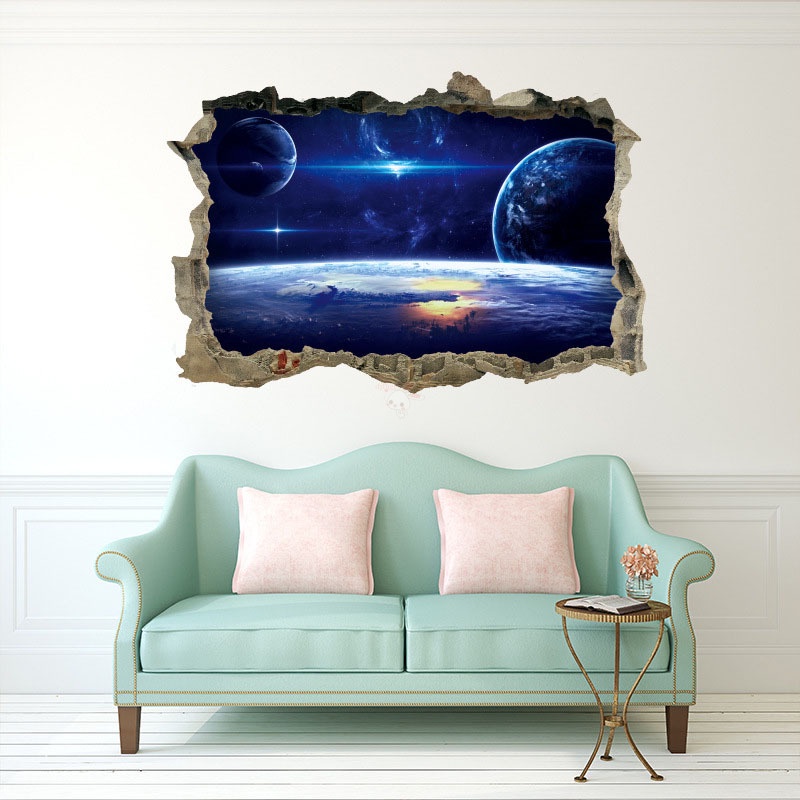 Miếng Dán Tường Hình Vũ Trụ 3d Trang Trí Phòng Bé