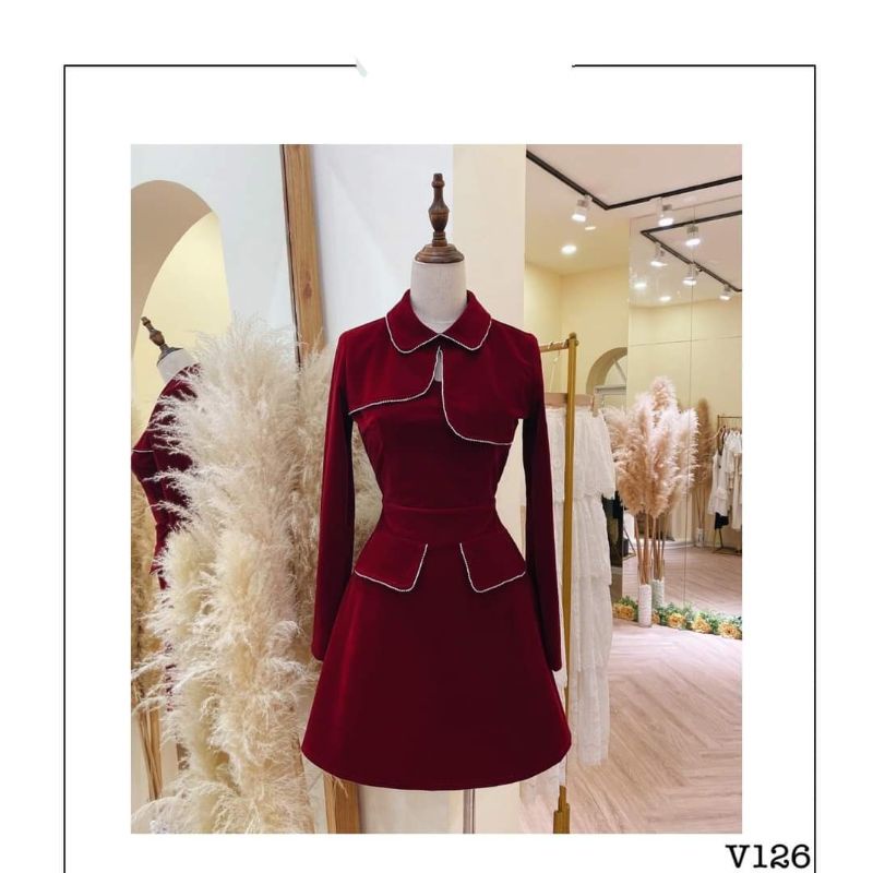 Đầm dự tiệc dạo phố cổ sen tròn phối túi tay dài Rony Dress