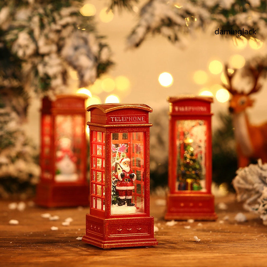 Đồ trang trí Giáng Sinh tại nhà hình bốt điện thoại bằng nhựa có đèn kiểu hoạt hình nhiều thiết kế tùy chọn