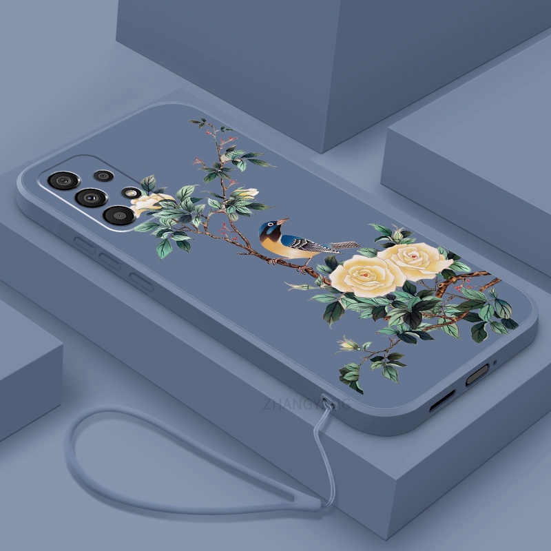 Ốp Điện Thoại TPU Mềm Họa Tiết Hoa Và Chim Có Dây Đeo Cho Samsung a13