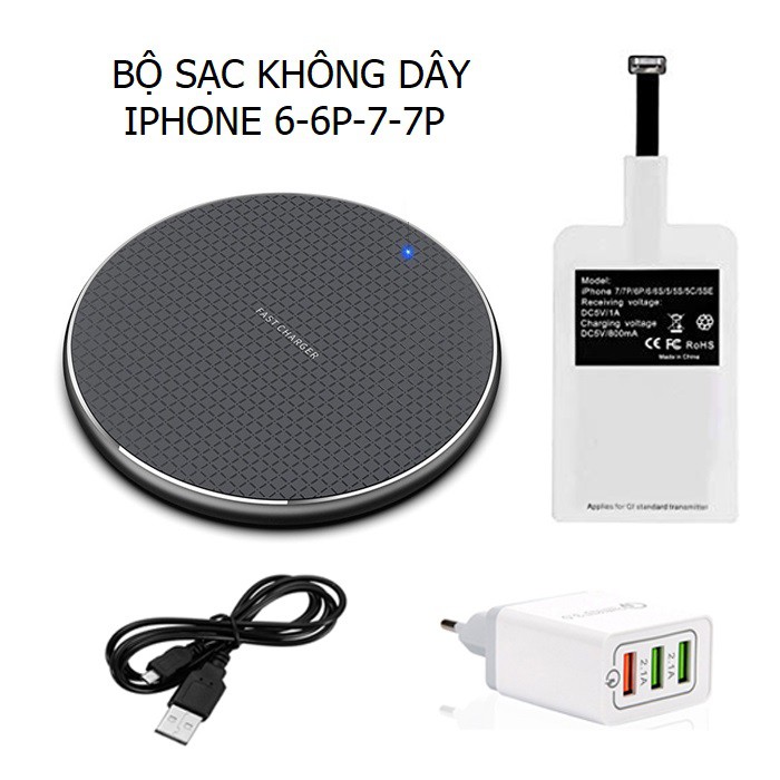 Bộ sạc không dây cho điện thoại IPHONE 5,6,7,6 Plus, 7 Plus, Điện thoại Android đầu sạc chuẩn Micro USB, Điện thoại Andr