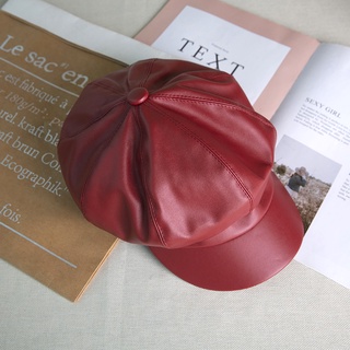Mũ beret da pu phối lông thời trang nữ tính