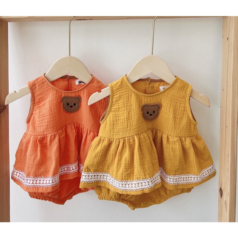 Ảnh thật - Shop tự chụp - Body Gấu xô muslin cho bé gái 5-11kg