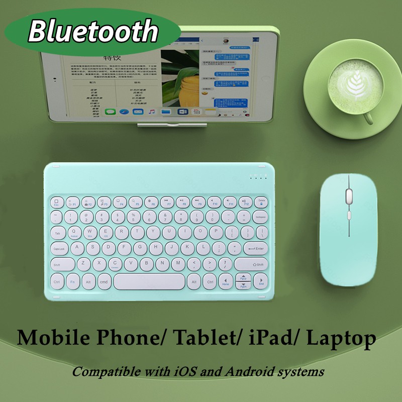 Bàn phím bluetooth không dây 10 inch với nút tròn kèm chuột nhỏ gọn trọng lượng nhẹ cho iPad Laptop Android Huawei | WebRaoVat - webraovat.net.vn