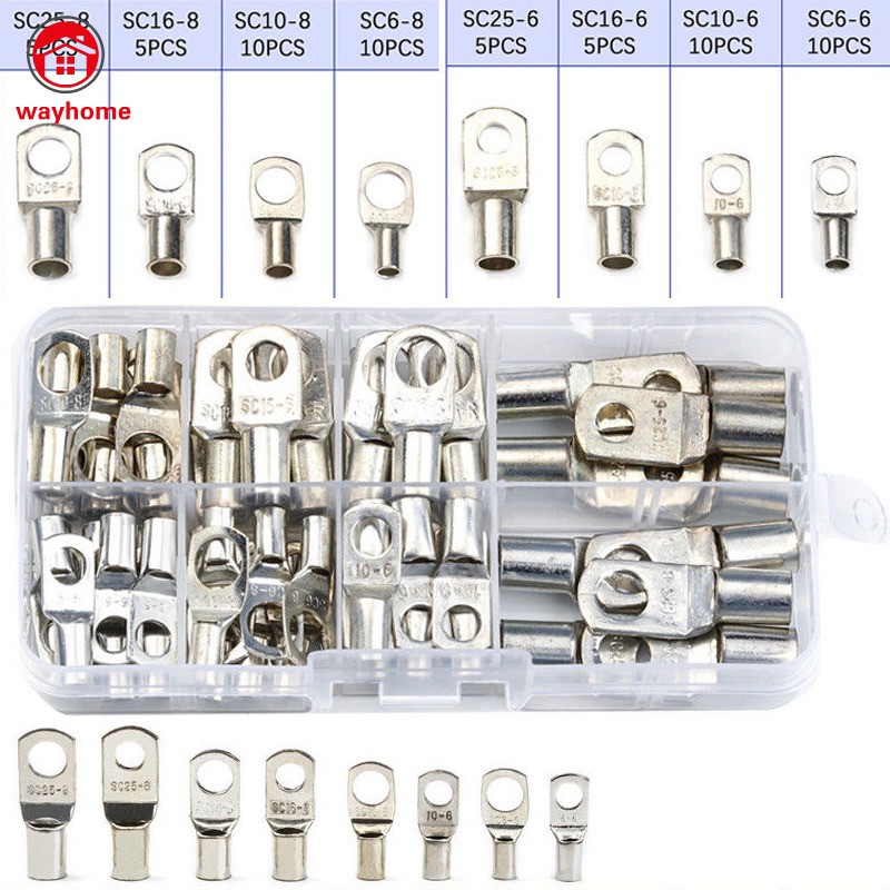 60Pcs SC Series Bare Terminals Tinned Copper Lug Ring Seal Wire Connectors Assorted Kit