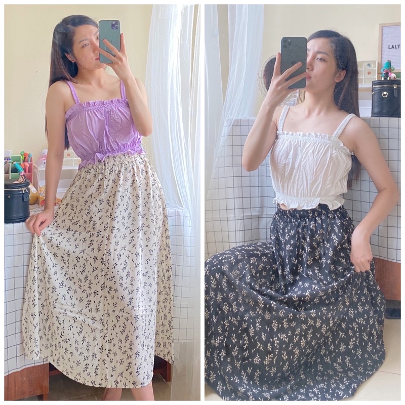 Chân váy dài hoa nhí cạp chun dáng suông vintage ulzzang LALY CV01 | BigBuy360 - bigbuy360.vn