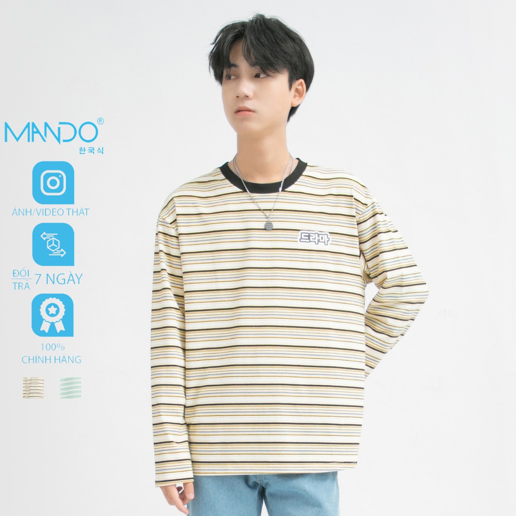 Áo Thun Thu Đông Cổ Tròn Dài Tay MANDO Kẻ Sọc Ngang, Áo Sweater Chất Cotton Phong Cách Hàn Quốc - NDN072 - HÀNG MỚI VỀ