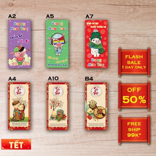 [Nhập mã MRZA110 giảm 10%]100 Bao lì xì tết 2019 - bao lì xì heo xinh sắc màu