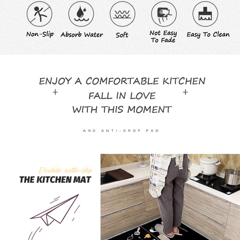 Thảm lót sàn nhà bếp bằng polyester chống nước không phai màu thời trang