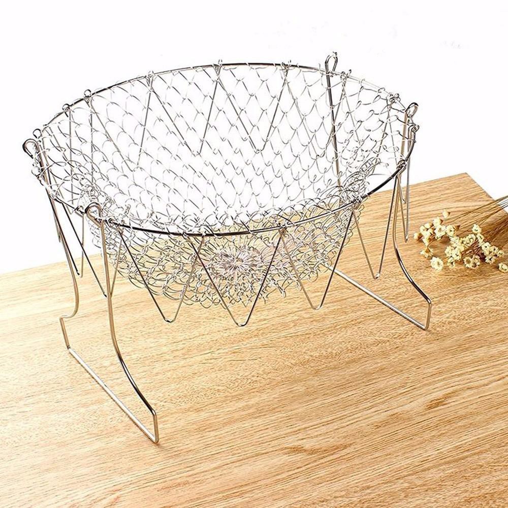 Giỏ lưới inox chiên thực phẩm gấp gọn được cao cấp