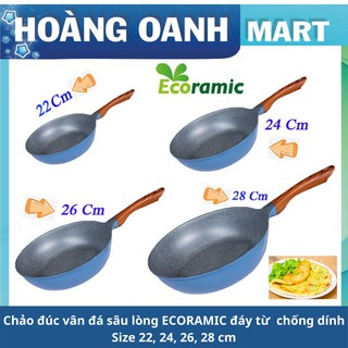 Chảo sứ ceramic ECORAMIC đáy từ vân đá chống dính size 22 24 26 28 tay cầm chịu nhiệt chảo gốm sứ