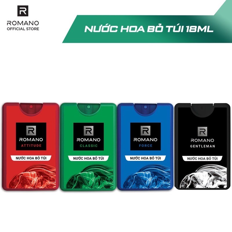 Nước hoa bỏ túi Romano Classic/ Attitude/ Force/ Gentleman tiện lợi mọi lúc mọi nơi 18ml