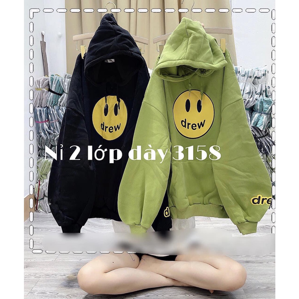 Áo Hoodie Nỉ Mặt Cười DRew Form Rộng Tay Phồng  - Áo Nỉ Bông Tàu cao cấp