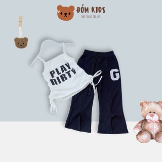 Đồ Bộ Bé Gái Áo Hai Dây Rút Sườn Kèm Quần Ống Loe Sành Điệu DOBO030