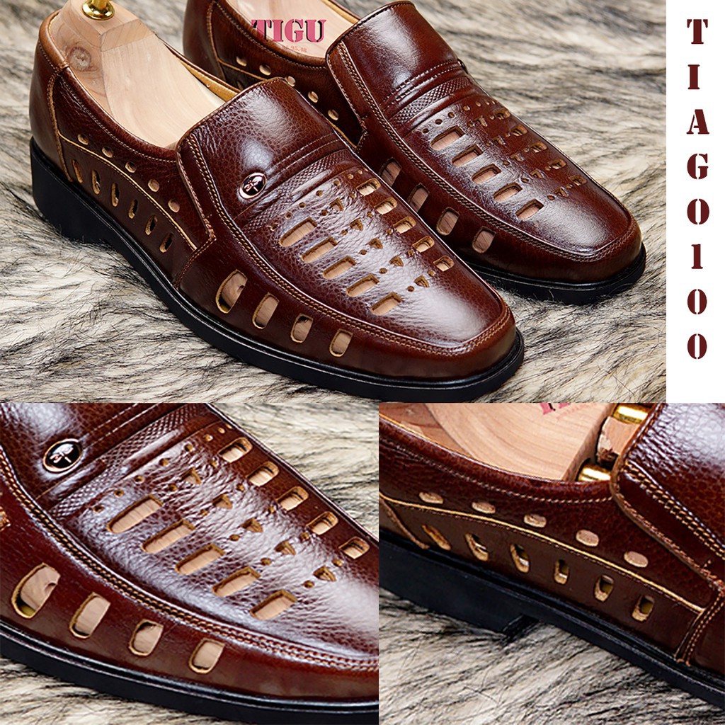 Giày hè nam DA BÒ THẬT thoáng mát - BH 1 NĂM