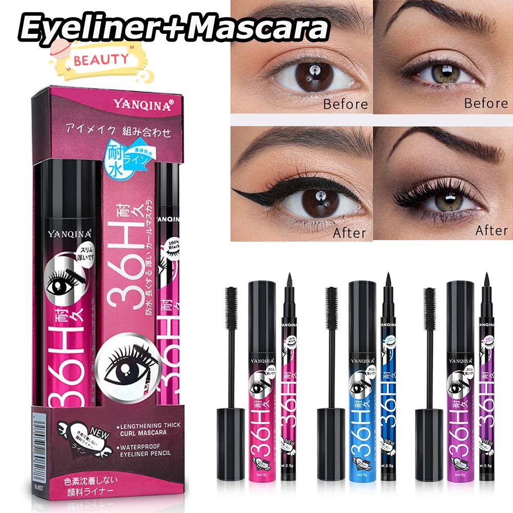Set 2 Mascara Và Bút Kẻ Mắt 4D Chống Nhòe Bền Màu Suốt 36H