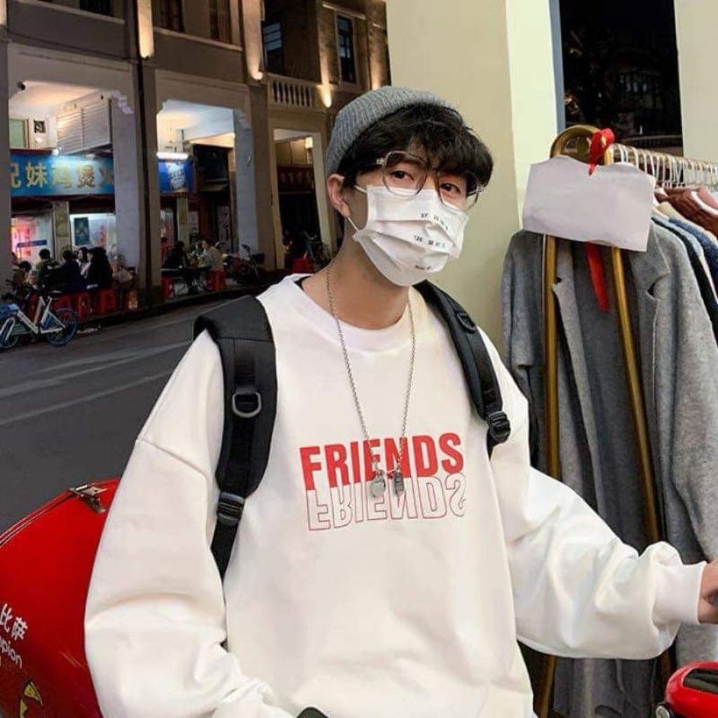 ÁO SWEATER NỈ UNISEX NAM IN FRIENDS HAI MÀU ĐEN TRẮNG,CHẤT VÀI DÀY,GIỮ ẤM TỐT