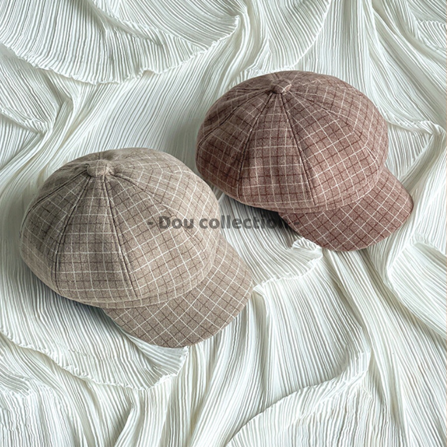 Mũ beret (Mũ nồi) trơn hình bí ngô bát giác họa tiết caro thời trang thu đông phong cách vintage - mã NV047