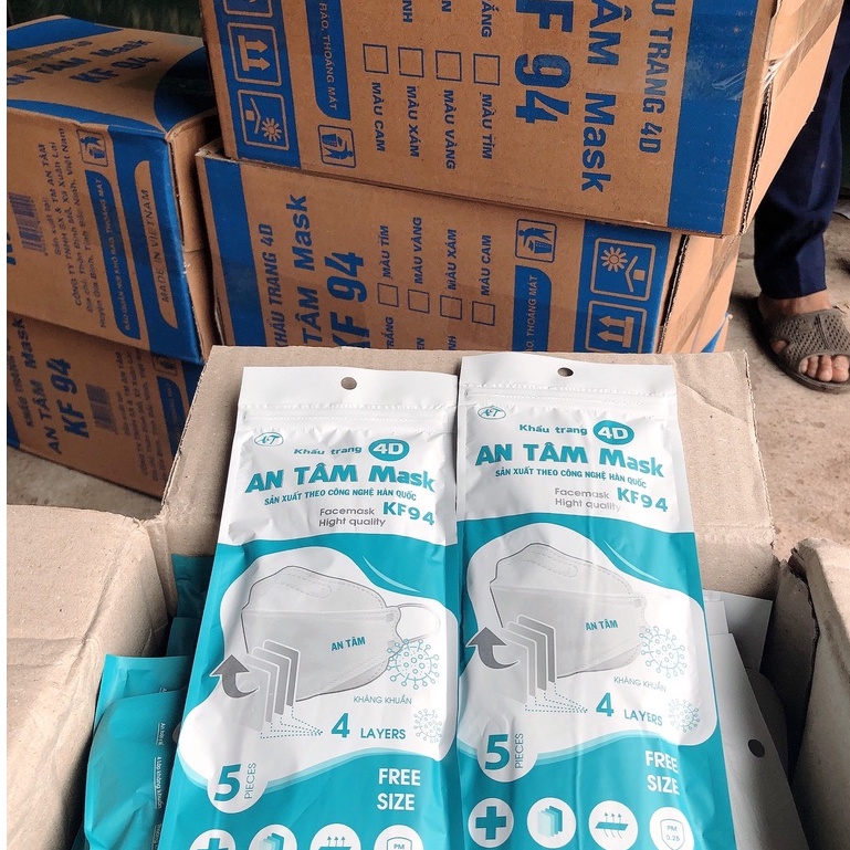 BÁN NGUYÊN 1 THÙNG 30 GÓI(300c) KHẨU TRANG KF94 AN TÂM MASK 4D(1GÓI/10c=Thùng 300c)