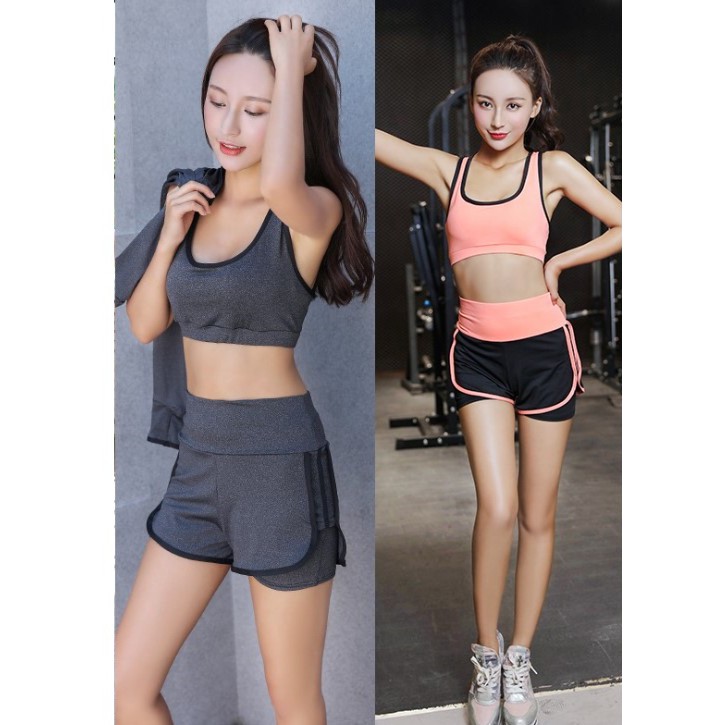 Bộ Đồ Tập GYM Nữ Áo Bra Quần 2 Lớp, Set Quần Áo Tập GYM YOGA Nữ