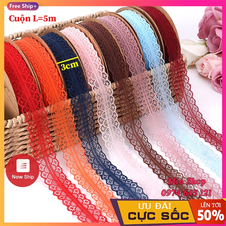 [ Lẻ 5 mét ] Ruy băng ren lưới bản rộng 3cm &amp; 2.7cm loại đẹp