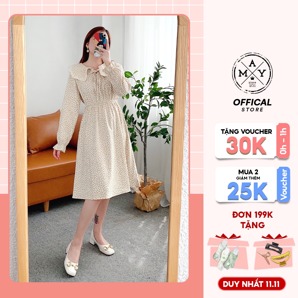 Váy Hoa Nhí Tăm Cổ Sen To MAY.SINCE2011 Thiết Kế Dáng Suông Chất Liệu Vải Thoáng Mát MAN01-0084