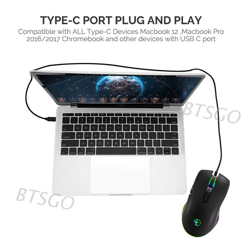 Chuột Quang Chơi Game Có Dây Usb Loại C Đèn Led Rgb Cho Laptop / Pc