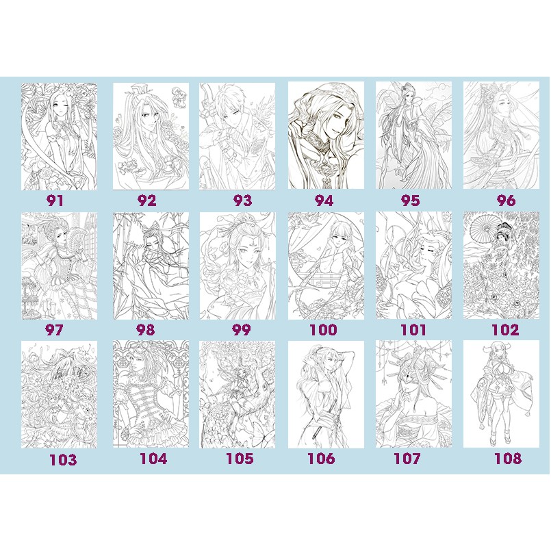 Tranh tô màu Anime khổ A4 (10 - 50 tranh được chọn mẫu) - Dành cho những bạn trẻ yêu thích nghệ thuật và sáng tạo