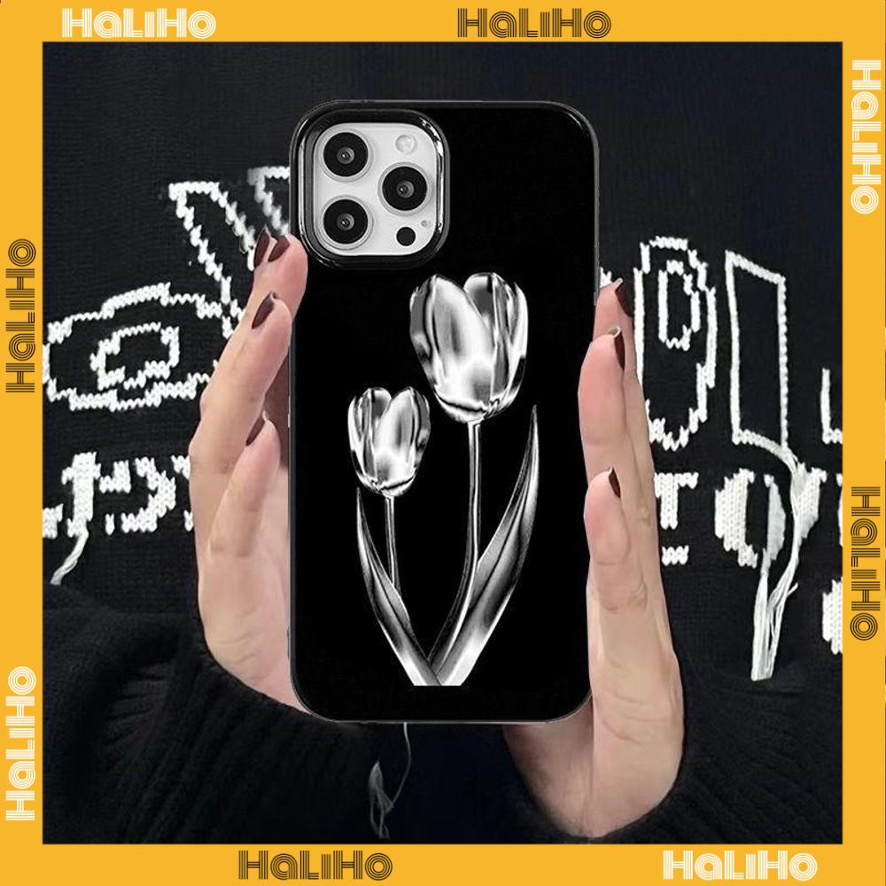 iPhone Case Silicone Soft Case Black TPU Glossy Big Hole Camera Protection Shockproof Rose Flower For iPhone 13 Pro Max iPhone 12 Pro Max iPhone 11 Pro Max iPhone 7Plus iPhone x xr